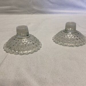 Fenton Clear Opalescent Hobnail Glass Candle Holder Cups Set of 2 Vintage MCM